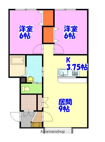 T・ブルームーン(2LDK/1階)の間取り写真