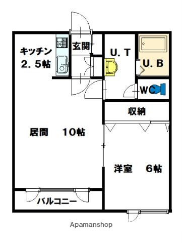 カメリア(1LDK/1階)の間取り写真