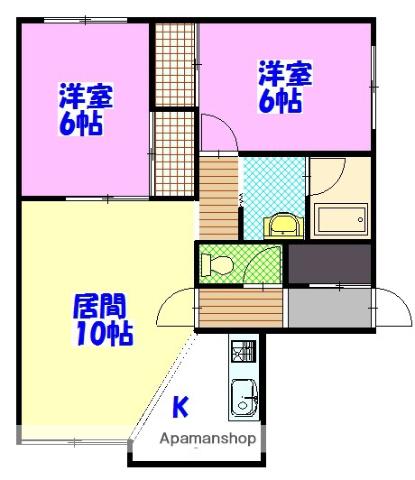 ベルフラワーA(2LDK/2階)の間取り写真