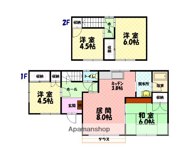 富良野線 緑が丘駅(北海道) 徒歩12分 2階建 築48年(4LDK)の間取り写真