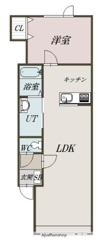 ゼロワンウエスト(1LDK/2階)の間取り写真
