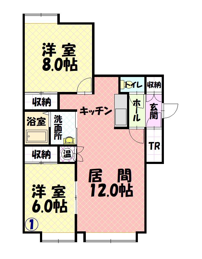シャンフA(2LDK/1階)の間取り写真