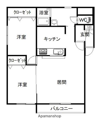エスティ南1条(2LDK/2階)の間取り写真