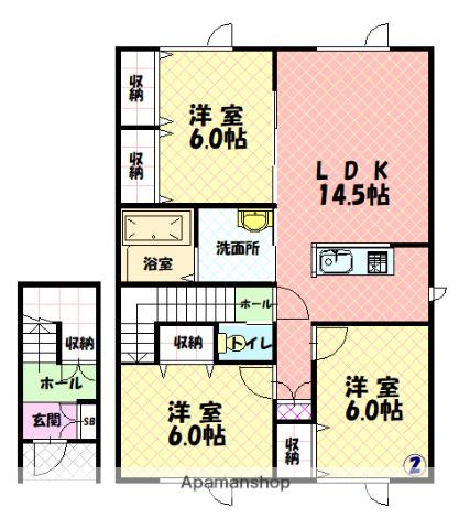 グランコーポ開本C(3LDK/2階)の間取り写真