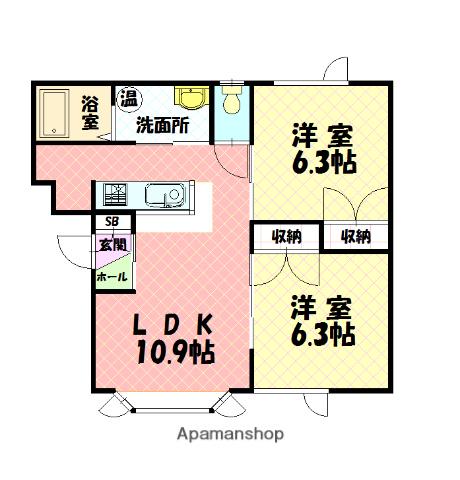 フィールド ワン(2LDK/1階)の間取り写真