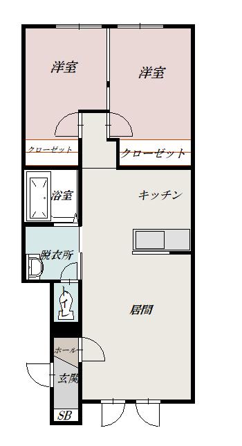 EUKOTE HIGASHIKAWA(2LDK/1階)の間取り写真