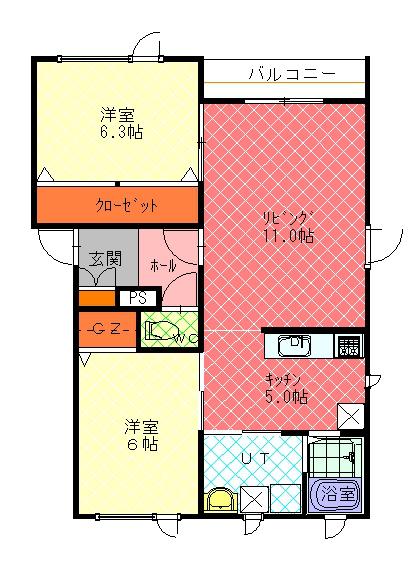 アクアエイトB棟(2LDK/2階)の間取り写真