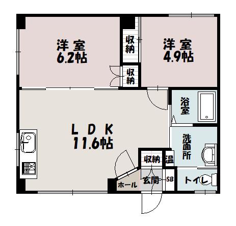 カノン214(2LDK/2階)の間取り写真