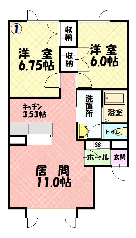 メルシー末広(2LDK/1階)の間取り写真