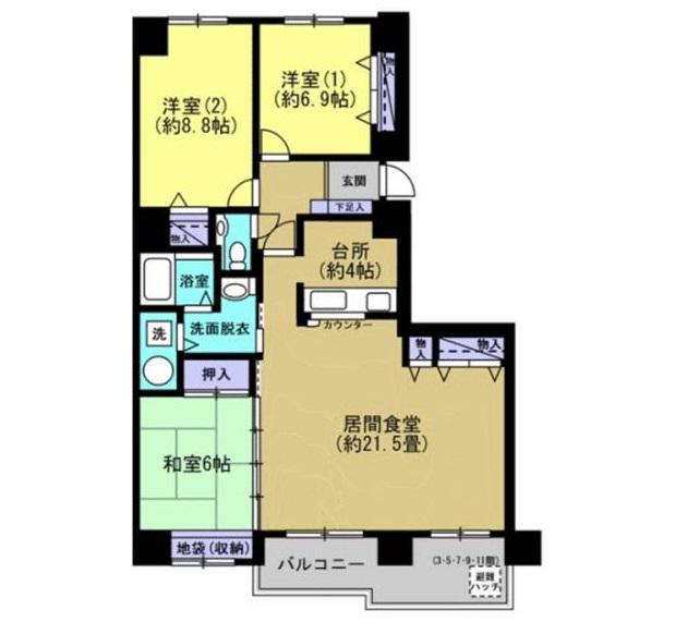 シャンノール緑道(3LDK/10階)の間取り写真