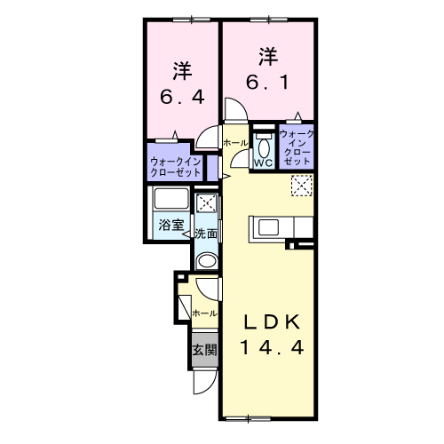 キスイ キャトル(2LDK/1階)の間取り写真