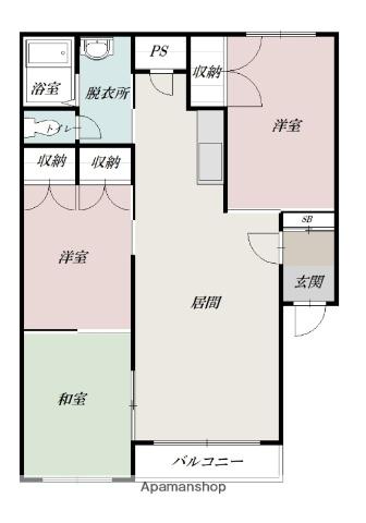 末岡イースト7・8(3LDK/4階)の間取り写真