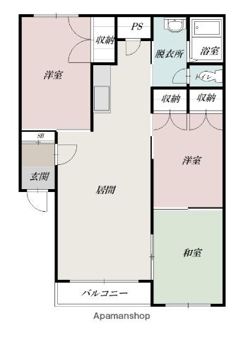 末岡イースト7・8(3LDK/2階)の間取り写真