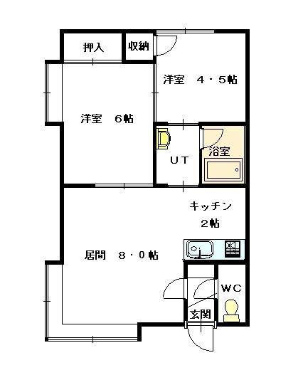 永山6・8ハイツ(2LDK/1階)の間取り写真