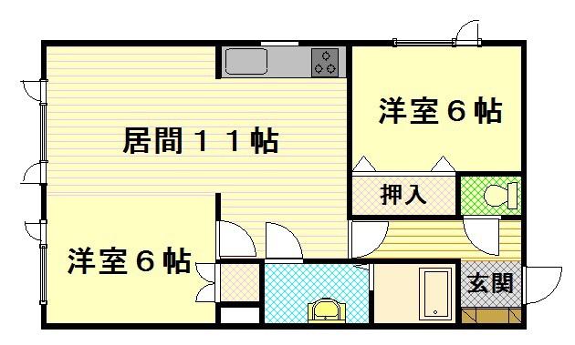 ブルータウン(2LDK/2階)の間取り写真