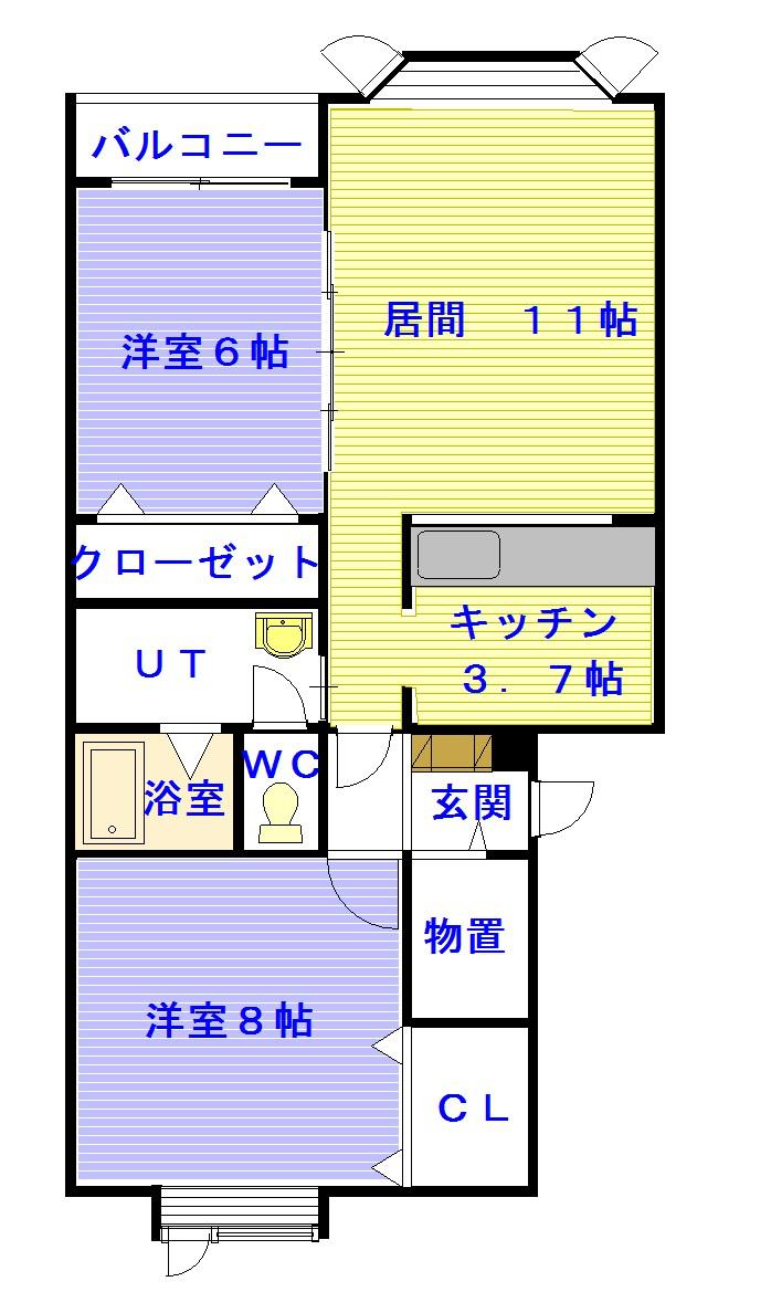 パルフェ2(2LDK/2階)の間取り写真
