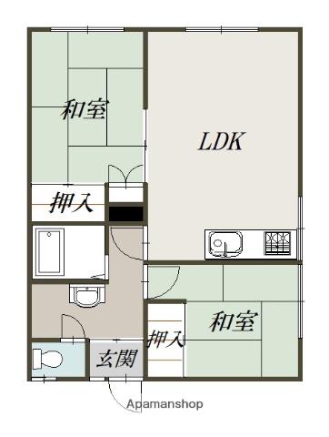 本間マンションB(2LDK/1階)の間取り写真