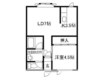 グランド飛鳥(1LDK/1階)の間取り写真