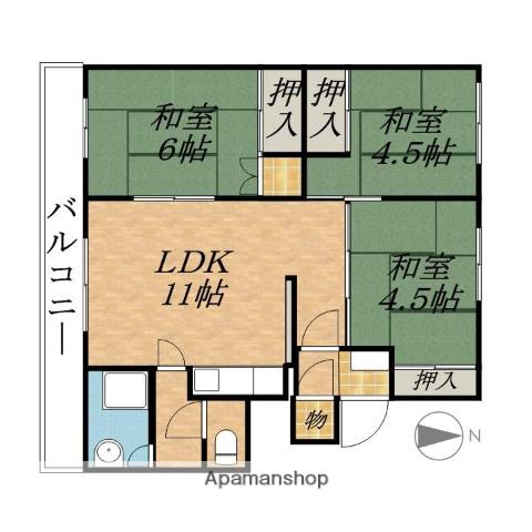 柳町アパートメント(3LDK/3階)の間取り写真