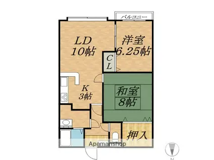 根室本線 帯広駅 バス乗車時間：14分 宝来バス停で下車 徒歩1分 4階建 築31年(2LDK/4階)の間取り写真