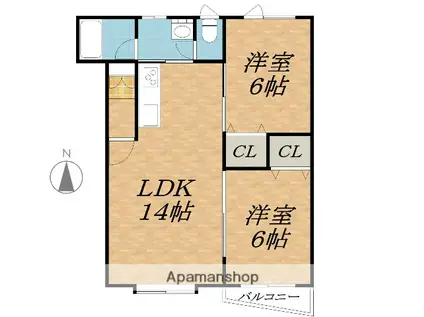 スィート北町(2LDK/1階)の間取り写真