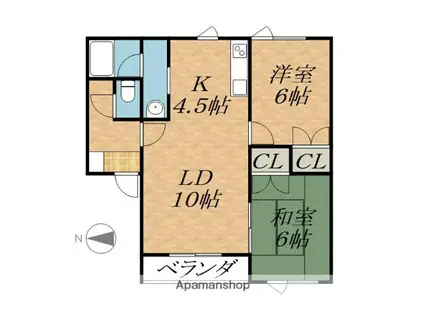 コーポリバーサイド107(2LDK/2階)の間取り写真