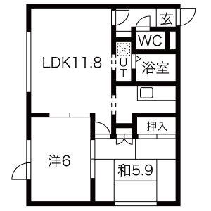 ベル東麻生(2LDK/1階)の間取り写真