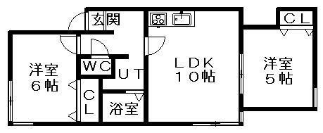メゾンド北郷Ⅱ(2DK/1階)の間取り写真