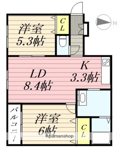 メゾンクー・ドゥ・クール(2LDK/4階)の間取り写真