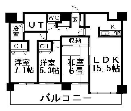 オリエンタルコート大友(3LDK/12階)の間取り写真