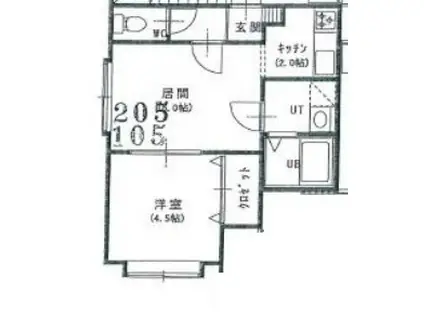 プラダハウス(1LDK/2階)の間取り写真