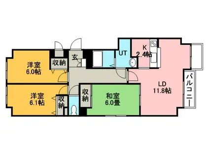 アークス北発寒公園参番館(3LDK/8階)の間取り写真