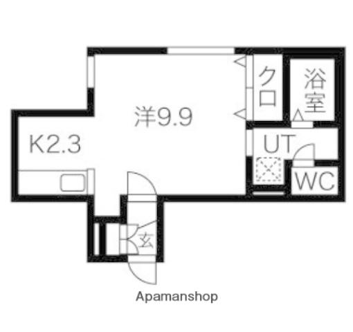 スタジオフラン(1K/2階)の間取り写真