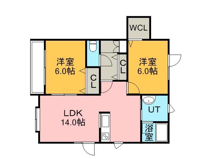 サンフラウアD(2LDK/2階)の間取り写真