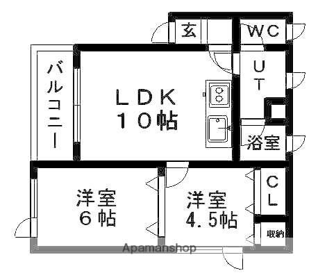 向マンション1(2LDK/2階)の間取り写真