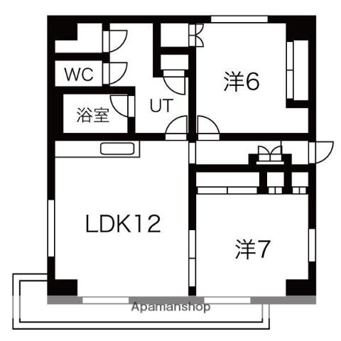 プログレスコート恵庭(2LDK/3階)の間取り写真