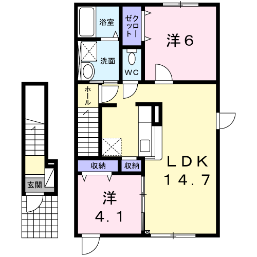 ヴィラKⅢ(2LDK/2階)の間取り写真