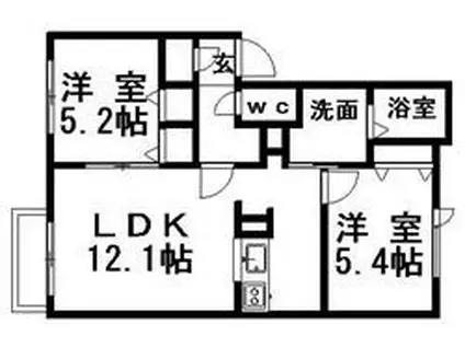ディアス里塚B(2LDK/2階)の間取り写真