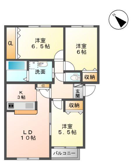 LOUVRE元江別ルーブル元江別(3LDK/1階)の間取り写真