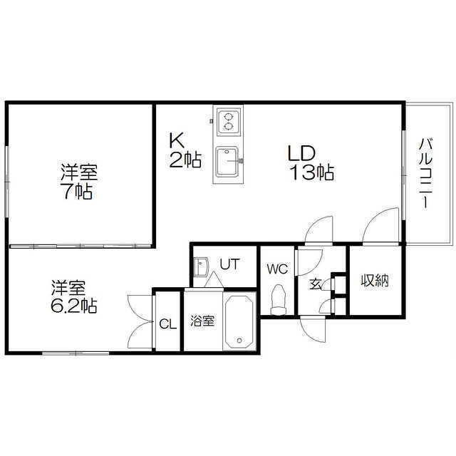 ラ・カーサ・リブロ(2LDK/1階)の間取り写真