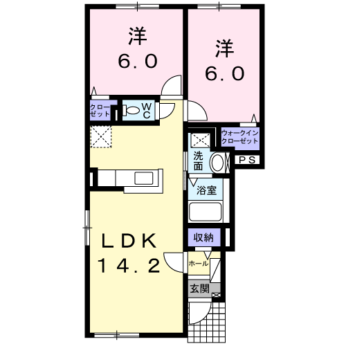 アンソレイエ 壱番館(2LDK/1階)の間取り写真