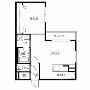 PRESCELTO北栄(1LDK/2階)の間取り写真
