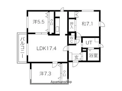 グランヴィア恵庭(3LDK/4階)の間取り写真