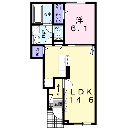 室蘭本線 錦岡駅 徒歩12分 2階建 築3年(1LDK/1階)の間取り写真