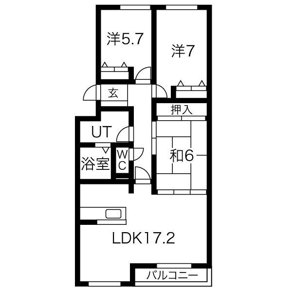サーム千歳ドミニオWING10(3LDK/1階)の間取り写真