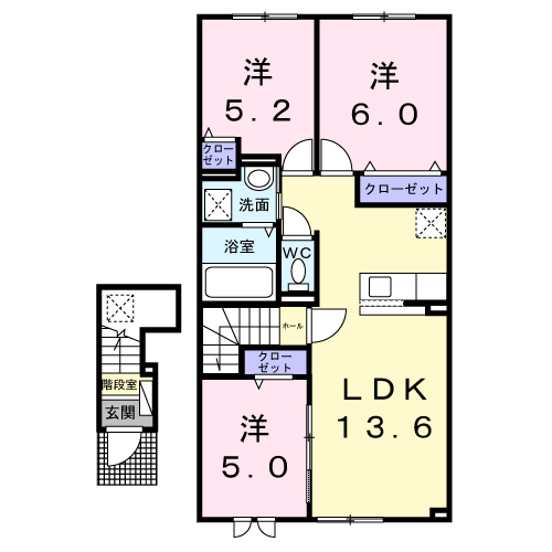 ヴィラ・サルターレ(3LDK/2階)の間取り写真