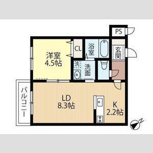 AIDA IZARI (1LDK/2階)の間取り写真