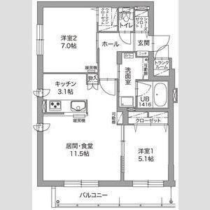 ジュノール千歳真々地(2LDK/3階)の間取り写真