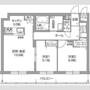 ジュノール千歳真々地(2LDK/4階)の間取り写真