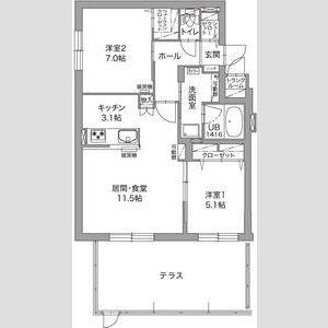 ジュノール千歳真々地(2LDK/1階)の間取り写真